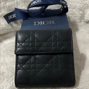 Dior Black Quilted Compact Wallet in lambskin